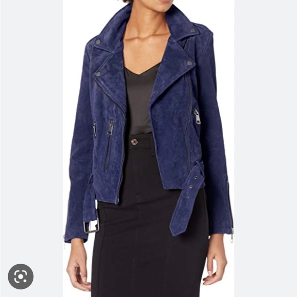 Bagatelle Navy Genuine Suede Moto Jacket. Size M. Like new. - Picture 1 of 9